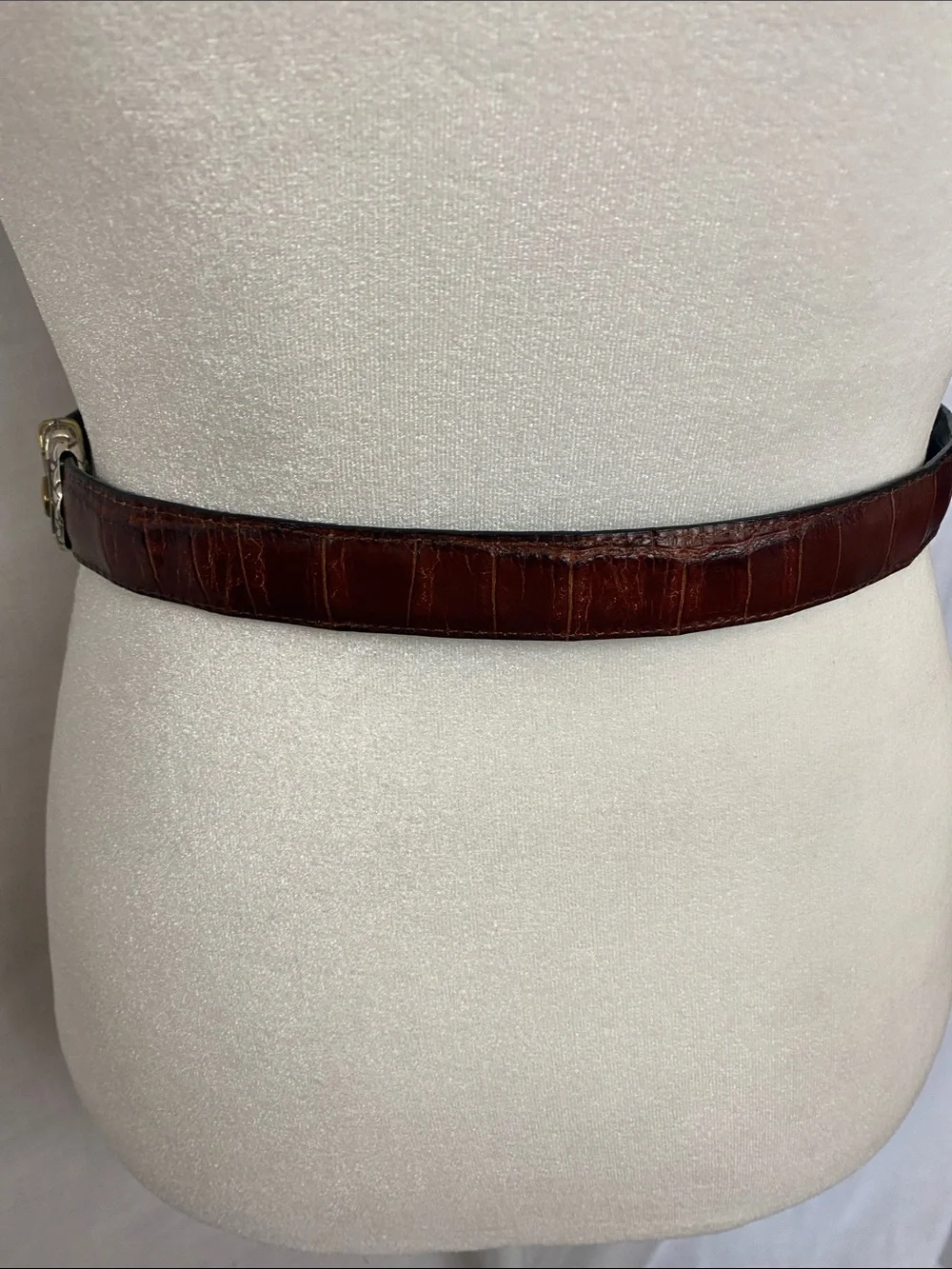 Croc-Effect Black Leather Belt with Ornate Gold Buckle